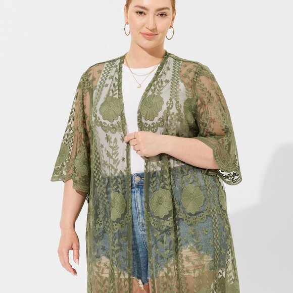 torrid Tops - Torrid Mesh Crochet Lace Kimono